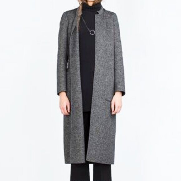 Zara Handmade Wool Charcoal Gray Oversized Open Front Coat, Size XS/Size 2-4 - Picture 1 of 7